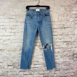 Current/Elliott Womens Size 26 The Vintage Cropped Slim Jeans Raw Hem Distressed